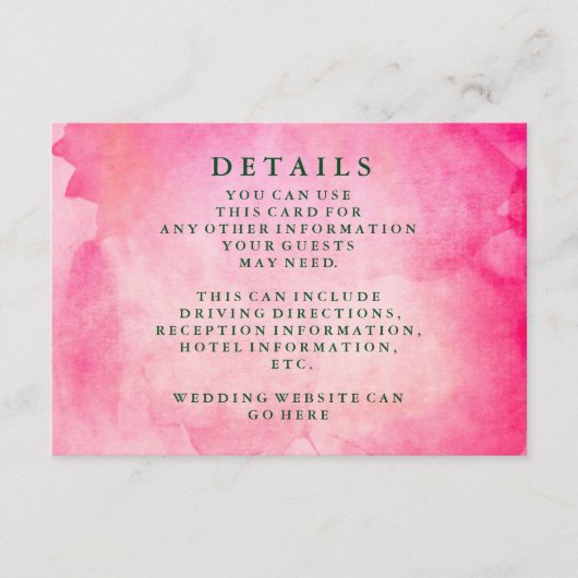 Chic Watercolorモダンの結婚情報 エンクロージャーカード (正面)