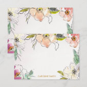 Chic Watercolorモダンフローラパーソナライズされた ノートカード (正面/裏面)