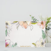 Chic Watercolorモダンフローラメモ 便箋 (スタンド正面)