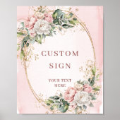 Chic Watercolor Blush Pink Flowers Custom Sign ポスター (正面)