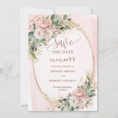 Chic Watercolor Blush Pink Flowers Save The Date セーブザデート (正面)