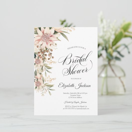 Chic Watercolor Boho Flowers Bridal Shower 招待状 (スタンド正面)