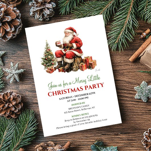 Chic Watercolor Christmas Scene Holiday Invitation 招待状
