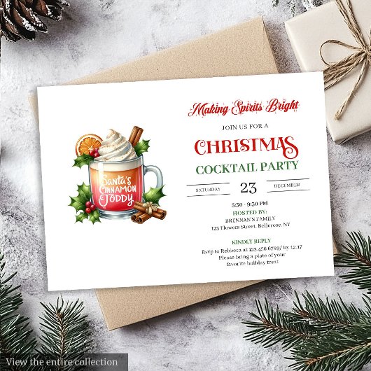 Chic Watercolor editable Christmas cocktails party 招待状
