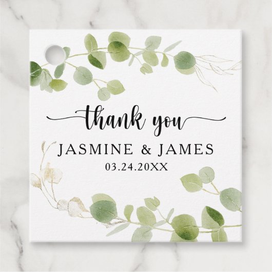 Chic Watercolor Eucalyptus Botanical Thank You フェイバータグ (正面)