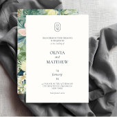 Chic Watercolor Floral Monogram Wedding Invitation 招待状