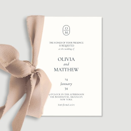 Chic Watercolor Floral Monogram Wedding Invitation 招待状