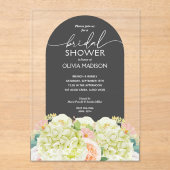 Chic Watercolor Floral on Brown Bridal Shower  アクリル招待状 (正面)