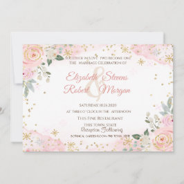 Chic Watercolor Flowers Snowflakes Wedding 招待状
