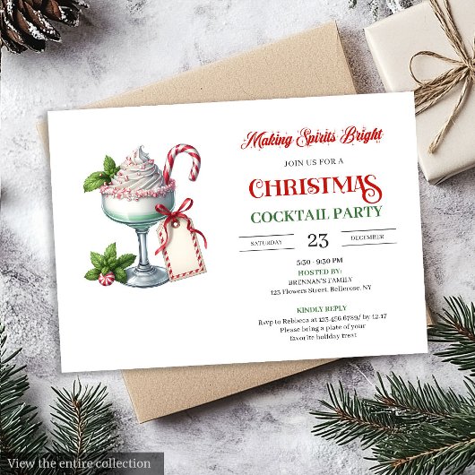 Chic Watercolor Holiday Cocktails Party Invitation 招待状