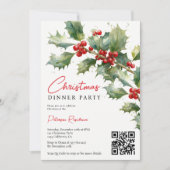 Chic Watercolor Holly Berries Christmas Corporate 招待状 (正面)