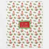 Chic watercolor red Christmas candles personalized フリースブランケット (正面)