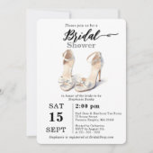 Chic Watercolor White Bow High Heels Bridal Shower 招待状 (正面)