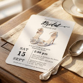 Chic Watercolor White Bow High Heels Bridal Shower 招待状