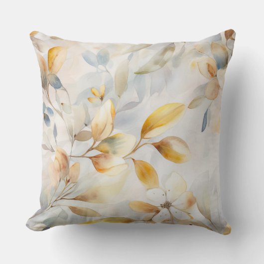 Chic Watercolor Yellow Cream Blue クッション (正面)