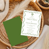 Chic  Wavy Boarder Stripe  Green Wedding  招待状