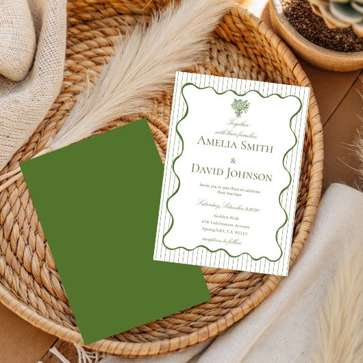 Chic  Wavy Boarder Stripe  Green Wedding  招待状