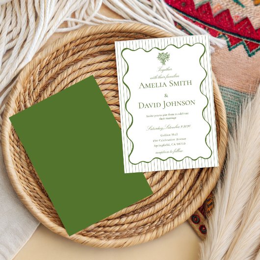 Chic  Wavy Boarder Stripe  Green Wedding  招待状
