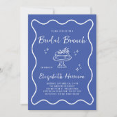 Chic Wavy Frame French Blue Bridal Brunch Shower 招待状 (正面)