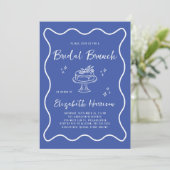 Chic Wavy Frame French Blue Bridal Brunch Shower 招待状 (スタンド正面)