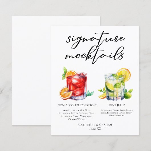 Chic Wedding Mocktails Negroni Mint Julep Menu (正面/裏面)