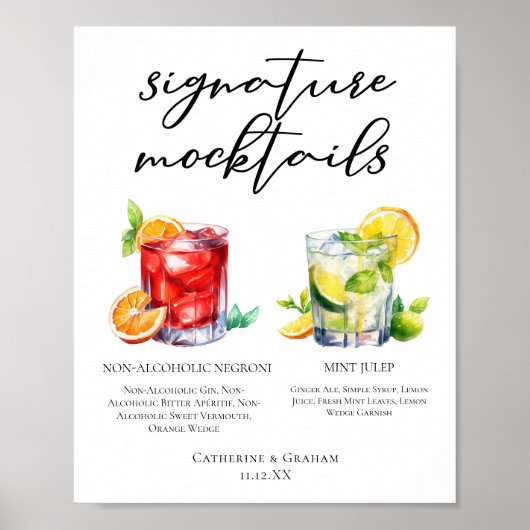 Chic Wedding Mocktails Negroni Mint Julep Menu ポスター (正面)