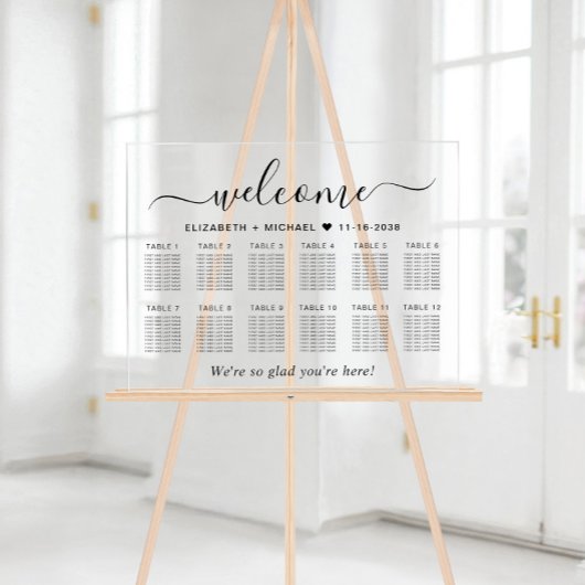 Chic Welcome 12 Table Wedding Seating アクリルサイン