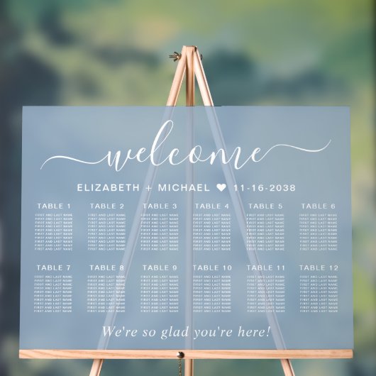 Chic Welcome Dusty Blue 12 Table Wedding Seating アクリルサイン (ニュートラル)