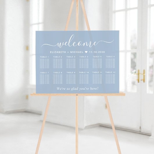 Chic Welcome Dusty Blue 12 Table Wedding Seating アクリルサイン