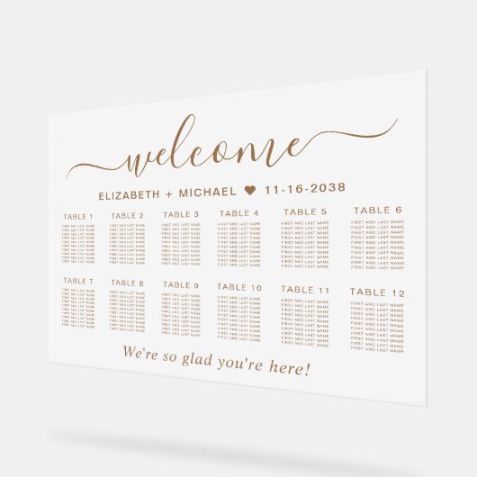 Chic Welcome Gold 12 Table Wedding Seating Frosted アクリルサイン (傾斜)