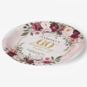 Chic Whimsical Boho Burgundy Eucalyptus Gold 60th ペーパープレート (アングル)