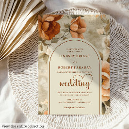 Chic Whimsical Boho Terracotta Beige Olive Wedding 招待状