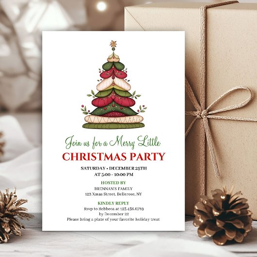 Chic whimsical Christmas tree winter party invite 招待状