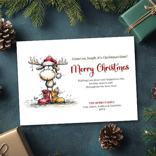 Chic Whimsical Reindeer Holiday Greeting Card シーズンカード