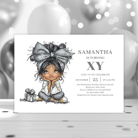 Chic Whimsical Teen Girl Birthday Gold invitation 招待状