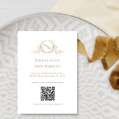 Chic White and Gold Monogram QR Code / RSVP Online エンクロージャーカード