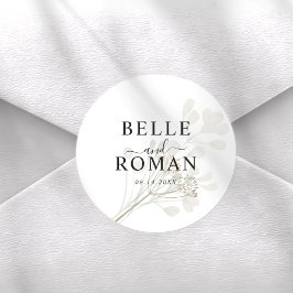 Chic White & Beige Botancial Wedding ラウンドシール