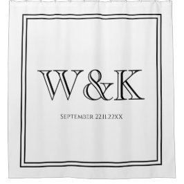 Chic white & black monogram wedding keepsake  シャワーカーテン