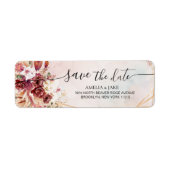 Chic White & Burgundy Floral Return Address Label ラベル (正面)