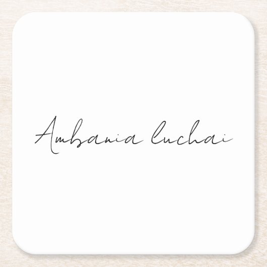 Chic White Calligraphy Creative Square Coaster スクエアペーパーコースター (正面)