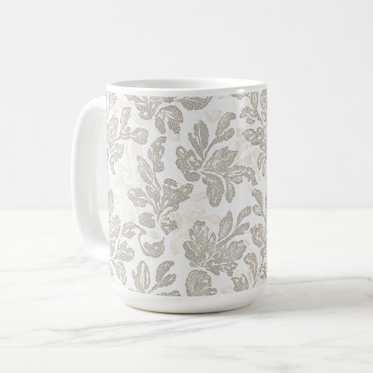 Chic White Cream Floral コーヒーマグカップ (正面左)