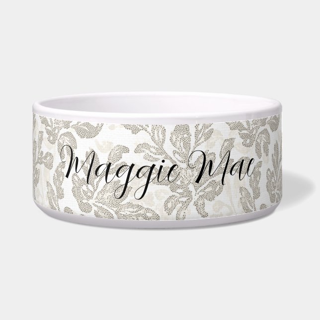 Chic White Cream Floral ボウル (正面)