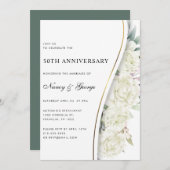 Chic White Floral Foliage 50th Wedding Anniversary 招待状 (正面/裏面)