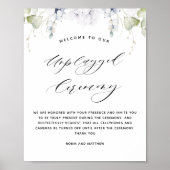 Chic White Floral Unplugged Ceremony Wedding Sign ポスター (正面)