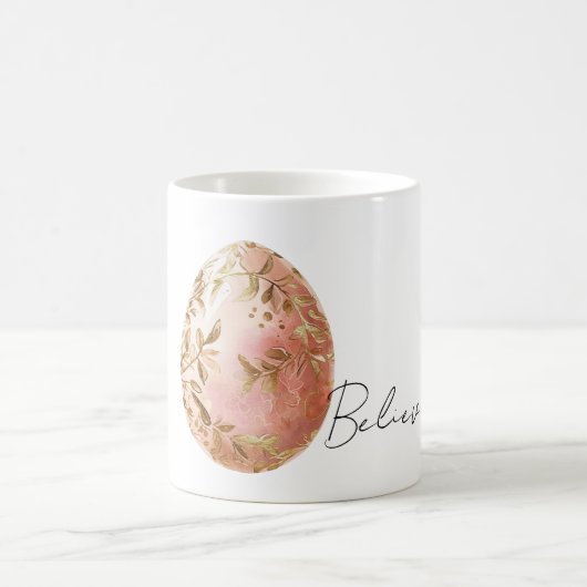 Chic White Gold Leaves Pink Spring Easter Egg  コーヒーマグカップ (中央)