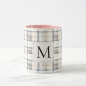 Chic White Grey Plaid Stripes Monogram マグカップ (中央)