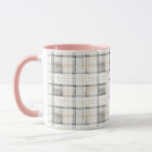 Chic White Grey Plaid Stripes Monogram マグカップ (左)