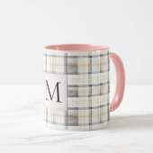 Chic White Grey Plaid Stripes Monogram マグカップ (正面右)