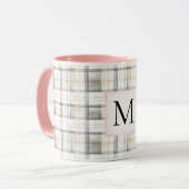 Chic White Grey Plaid Stripes Monogram マグカップ (正面左)