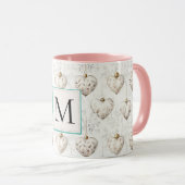 Chic White Heart Ornaments Monogram マグカップ (正面右)